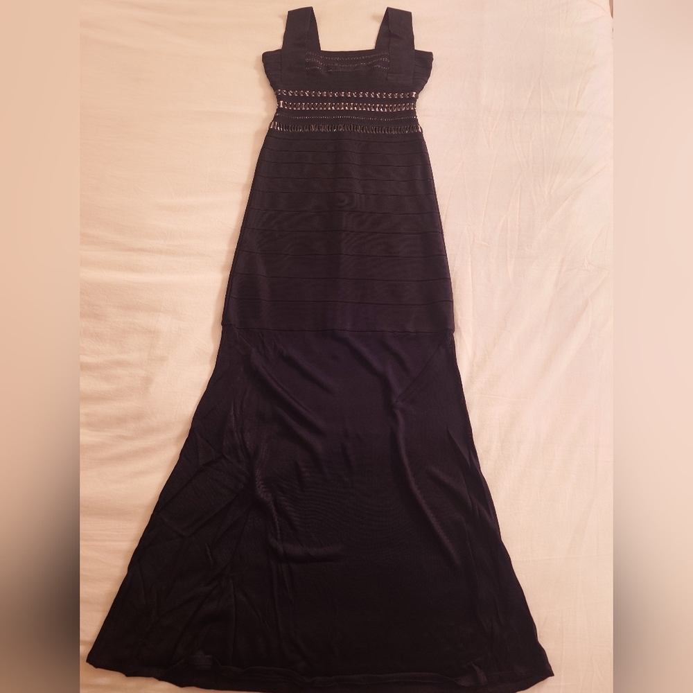 Black Beaded HERVE LEGER 'Ginta' Gown Bodycon Icon Bandage Dress XS Rare Maxi - Picture 2 of 15